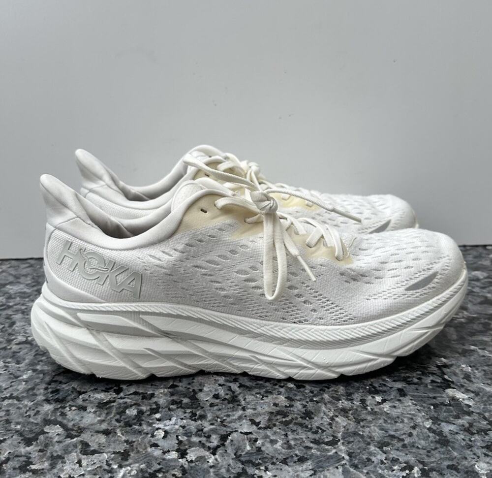 HOKA CLIFTON 8 WHITE MESH SNEAKERS RUNNING ATHLETIC SHOES MEN SIZE 9D